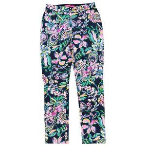 Lilly Pulitzer Kelly Stretch Pants Size 4 High Tide Navy She's Got Sol Floral